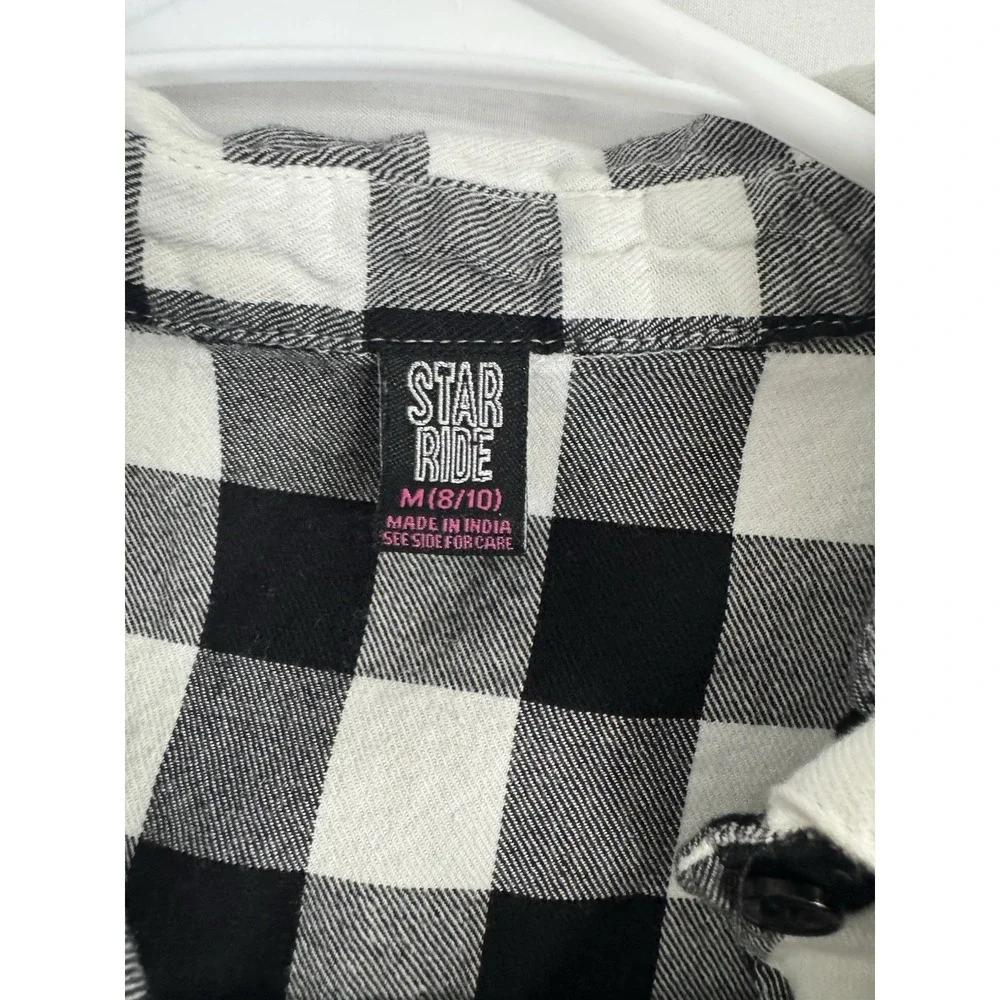 Star Ride Girls Buffalo Plaid‎ Dress Size 8/10 Black & White Long Sleeve Buttons